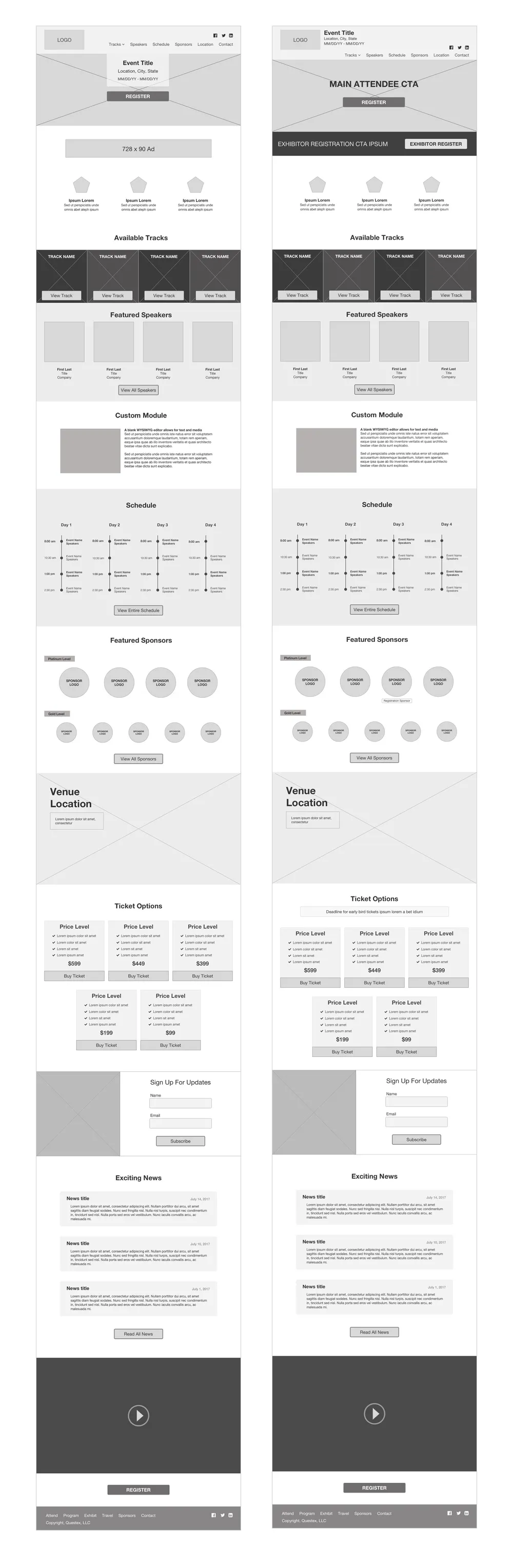 Events platform wireframe