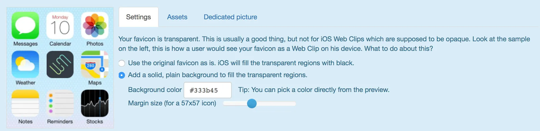 step 1 in choosing favicon settings